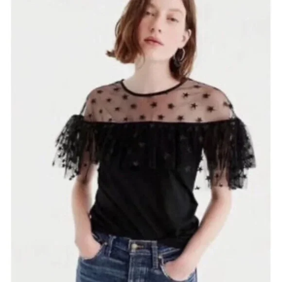 J Crew Womens Sheer Embroidered Whimsigoth Top Medium Victorian Dark Romantic - Picture 2 of 10